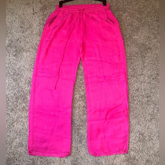 Zara Vibrant Pink Satin/Linen Like Pants Woman’s Size Small - Picture 1 of 6